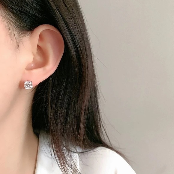 1.5Ct Sterling Silver Asscher Cut 6.43mm Classic Stud Square Diamond Studs - Picture 6 of 16